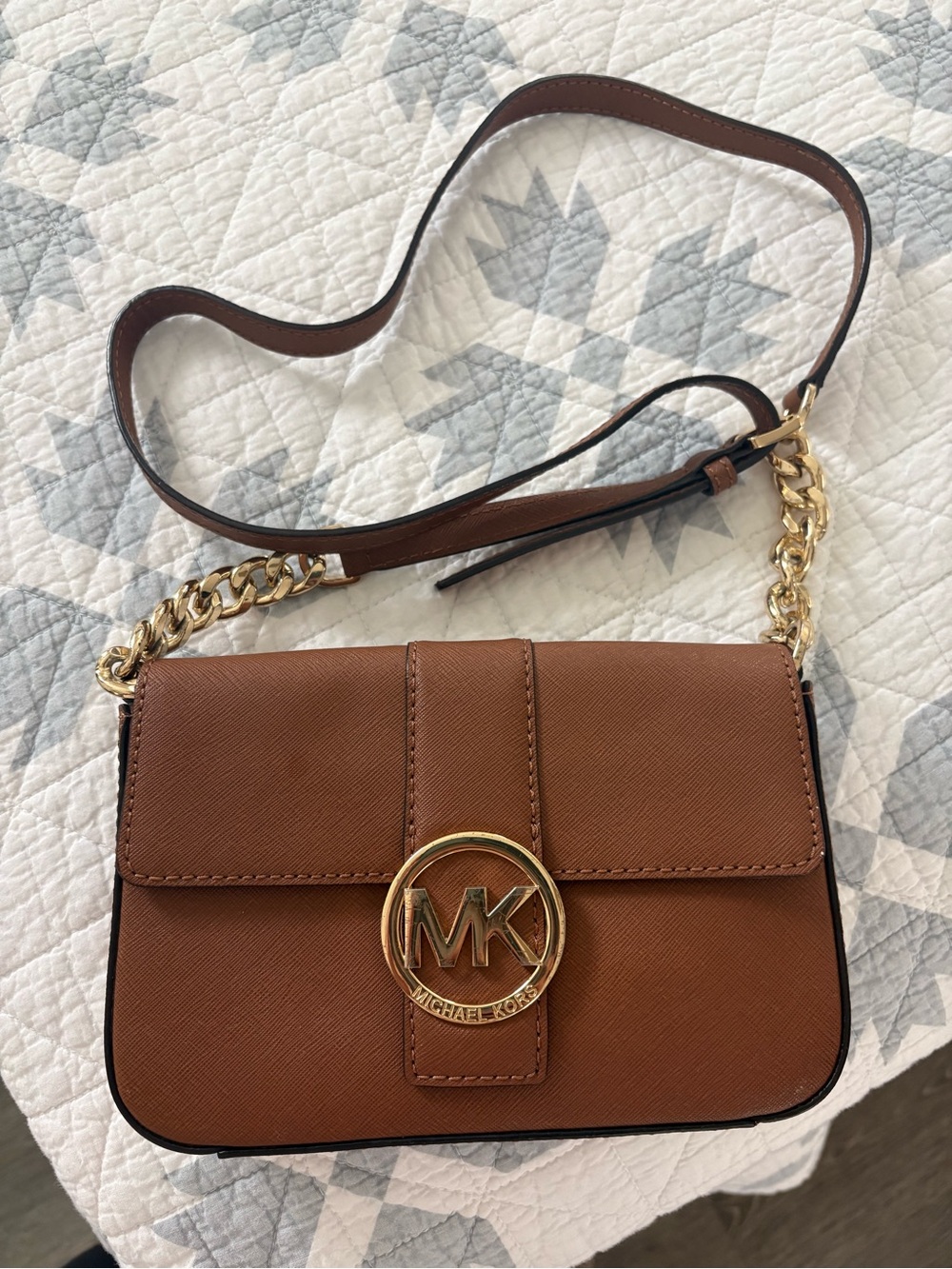 Michael Kors Brown MK Signature Leather Crossbody Bag